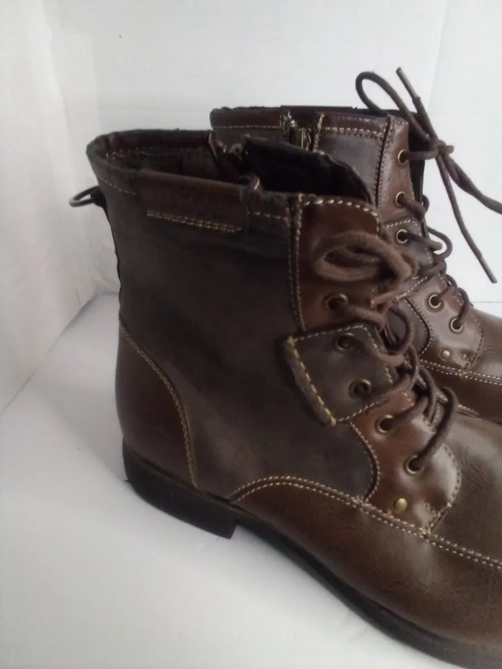 Steve Madden Boots Men 11.5 M Lace Up Zipper Leather Ankle